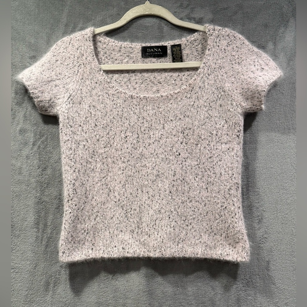 Dana Buchman Fuzzy Knit Top Angora Wool Blend Scoop Neck Soft Pink Size Small
